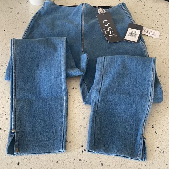Lysse Cropped Side Slit Denim Ankle Length Leggings Light Wash Women’s Size S - Picture 6 of 14